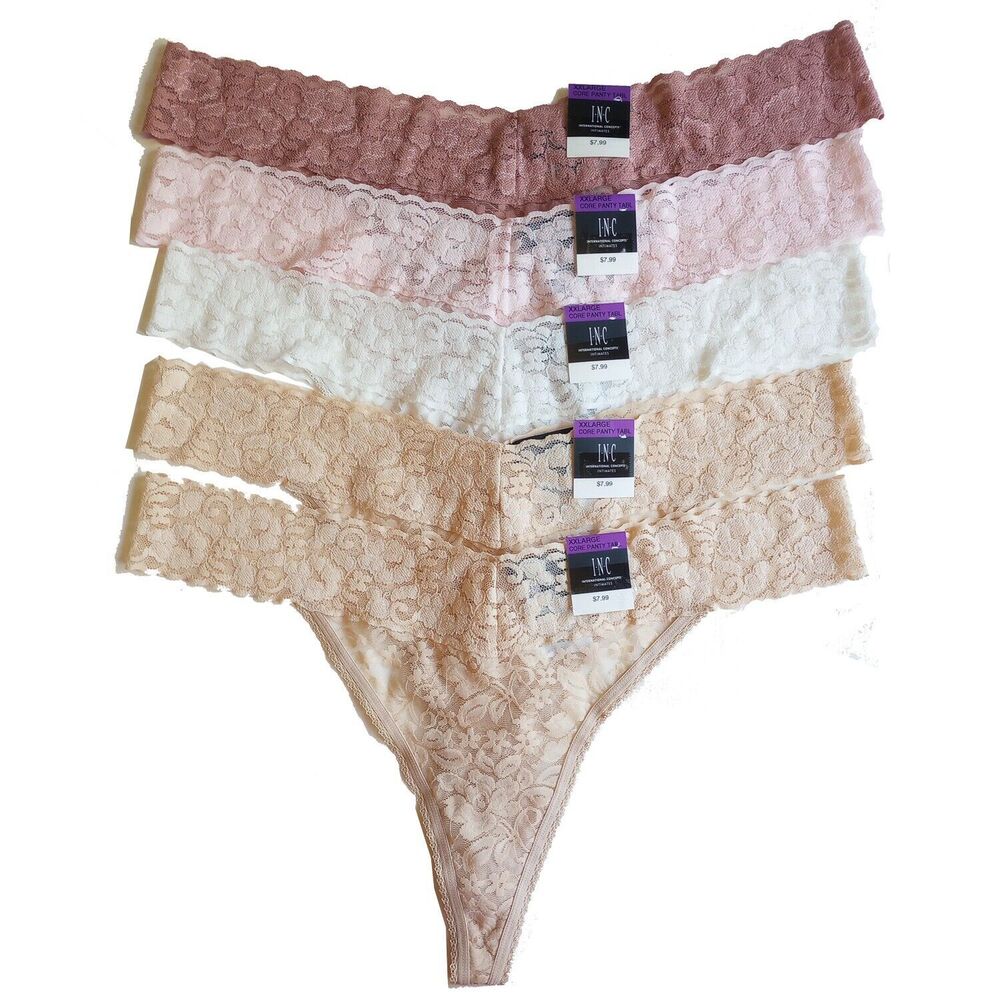 *50off3* NWT Macy's 5-Pack Lace Thong XXL 2XL Almond Latte Rose White